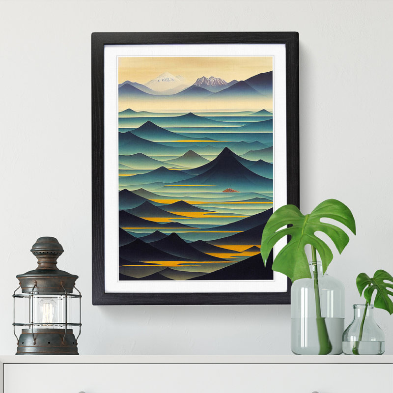 Seascape Tibetan Art 1 Piece Single Picture Frame Painting, 46cm H x 34cm W x 2cm D, Walnut
