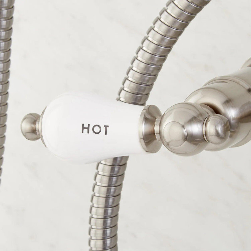 Robinet de douche mural avec douchette Ã  main et poignÃ©e Ã  levier en porcelaine, Nickel brossé