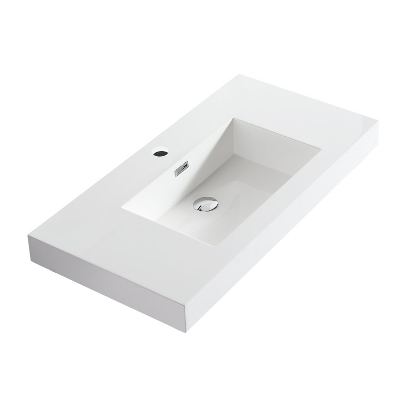 Dowell 36" White Resin Rectangular Drop-In Bathroom Sink with Overflow