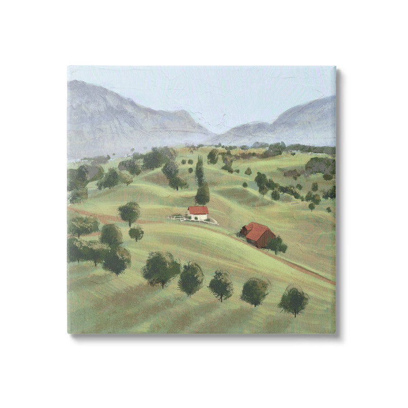 «Scenic Countryside Sloped Hills Distant Rustic Cottage» par Ziwei Li - peinture sur toile sans cadre