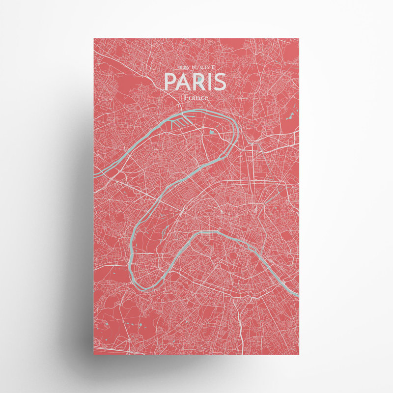 Paris City Map In Maritime - No Frame Print, 17cm H x 11cm W x 0.05cm D