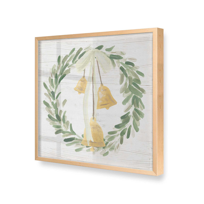 «Holiday Bells Wreath I», impression, Cadre en érable brut, bois massif, H 13,5 po x l 13,5 po