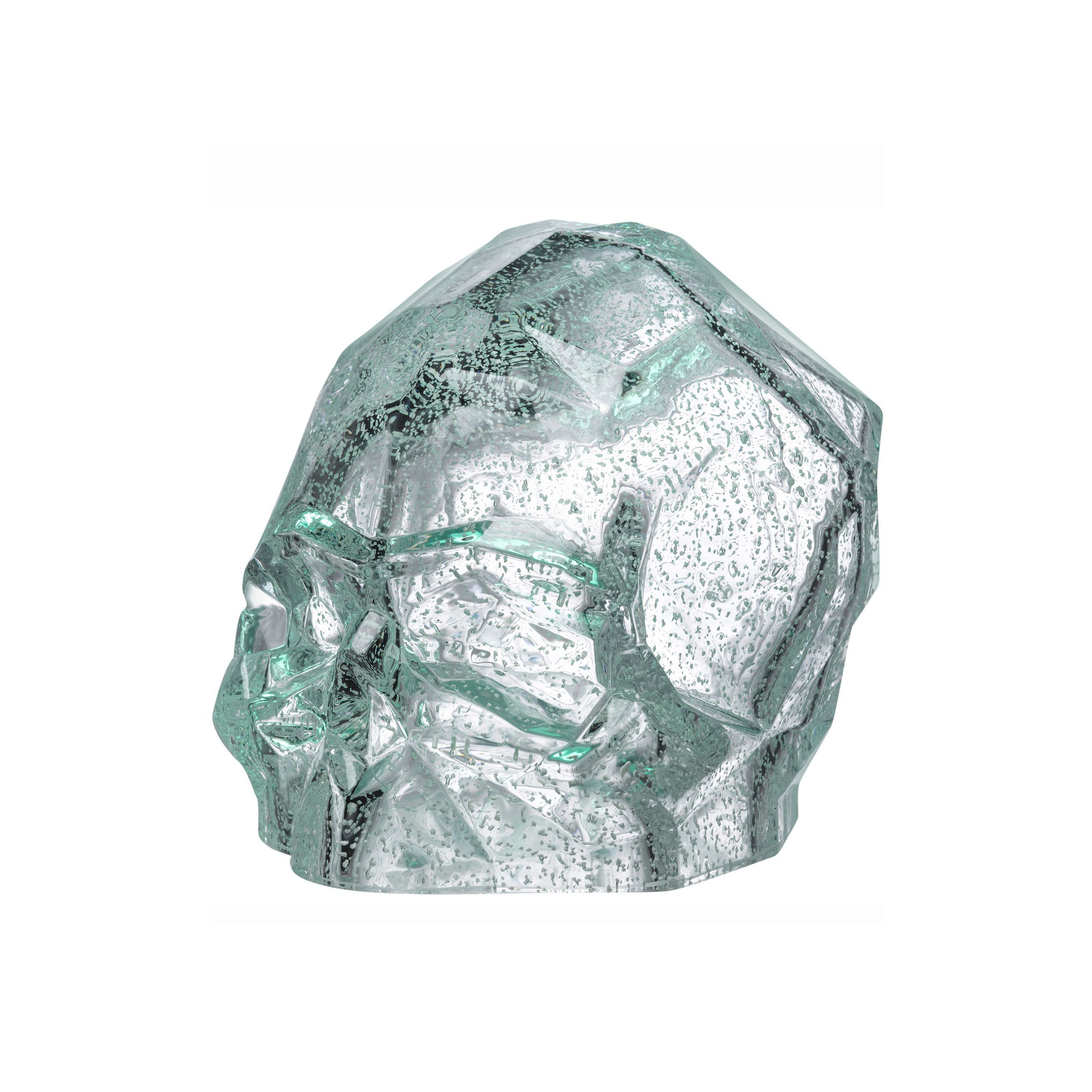 Memento Mori Faceted Skull, 3.27" H x 4.13" W x 3.15" D, Luminous Green