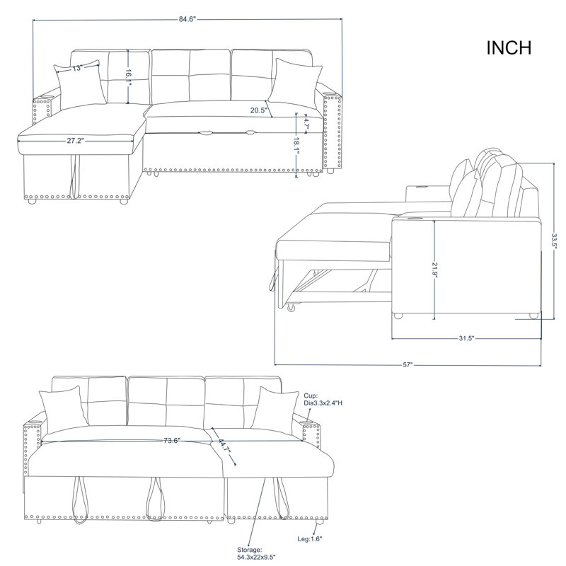 Canapé modulaire 2 pièces Arza, 100 % polyester bleu marine