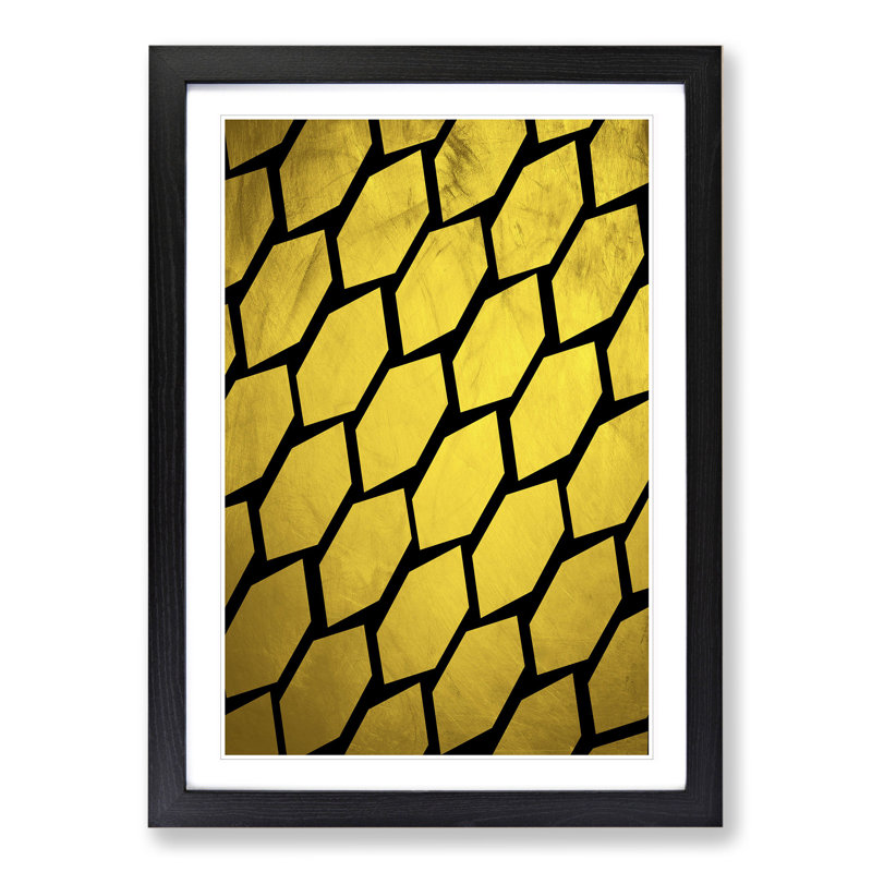 Golden Beehive - Picture Frame Graphic Art, 36cm H x 27cm W x 2cm D, Black Framed