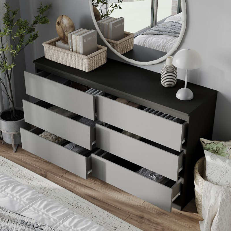 Sreyan Solid Wood 6 - Drawer Rectangle Accent Chest, Black/Grey