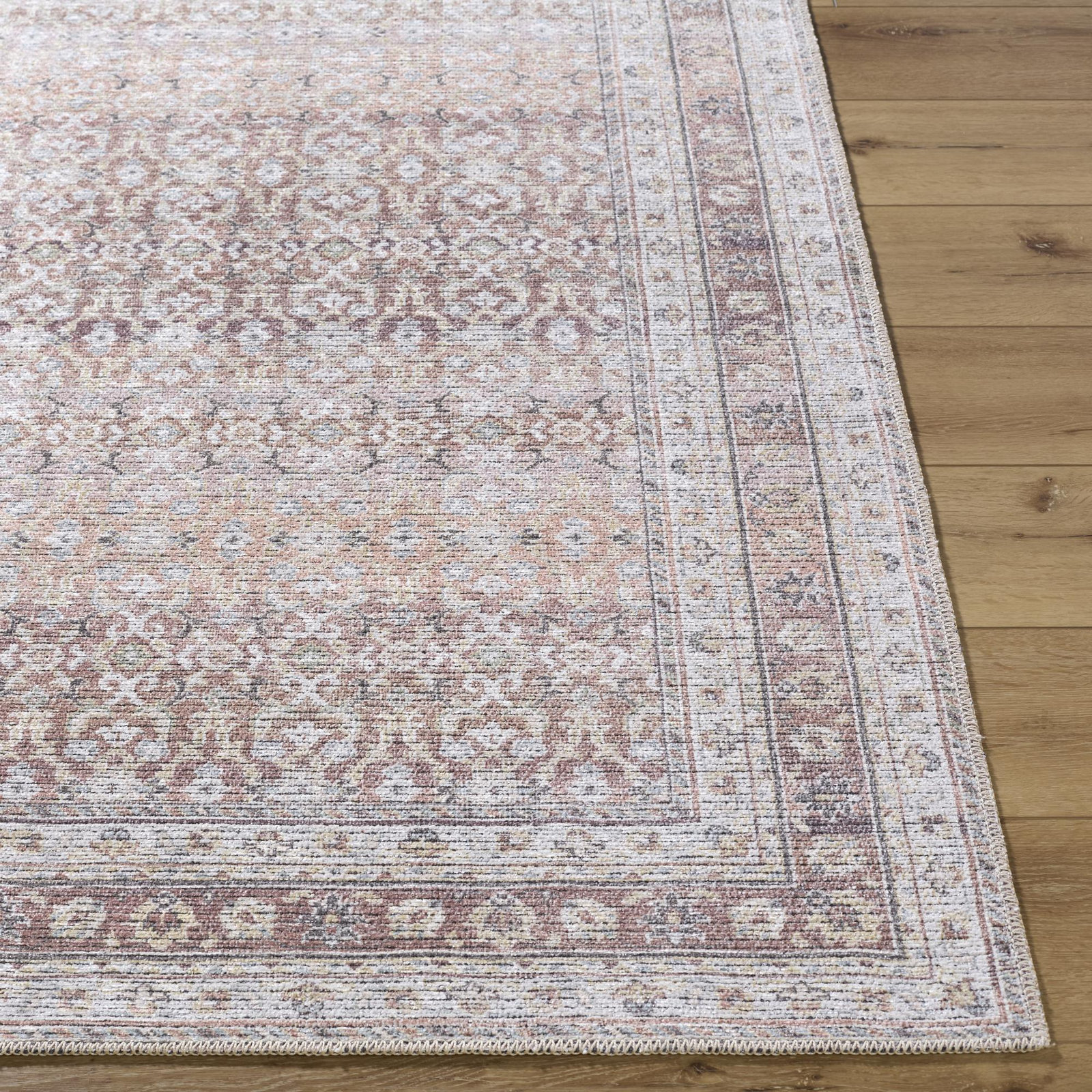Angiela Machine Washable Floral Rug, Rectangle 6'6" x 9'