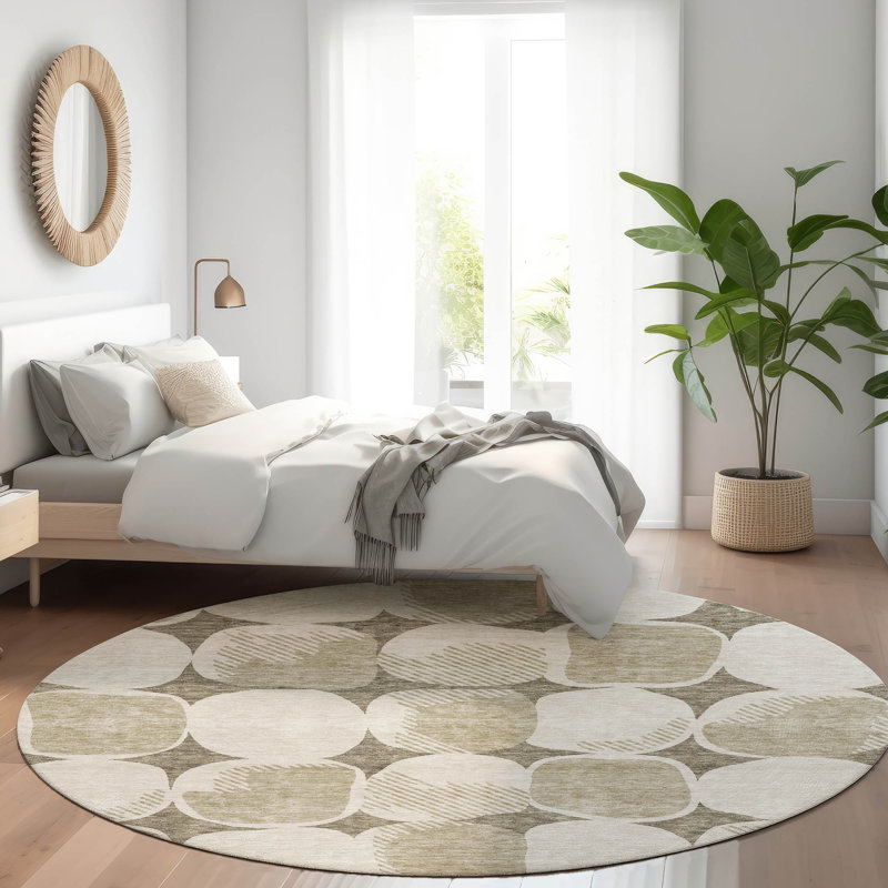 Premium Machine Washable Prisco Taupe Rug, Round 8'