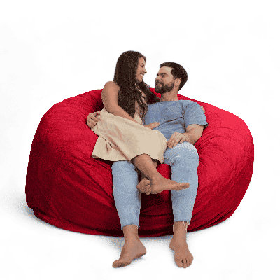  | Fauteuil à billes 6 pi | Rembourrage en mousse - Housse lavable amovible, fourrure rouge