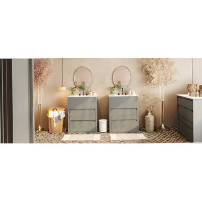 Ensemble de meuble-lavabo double avec tiroirs pleine extension, glissières à fermeture en douceur et matériaux de haute qualité pour une fonctionnalité de salle de bain améliorée