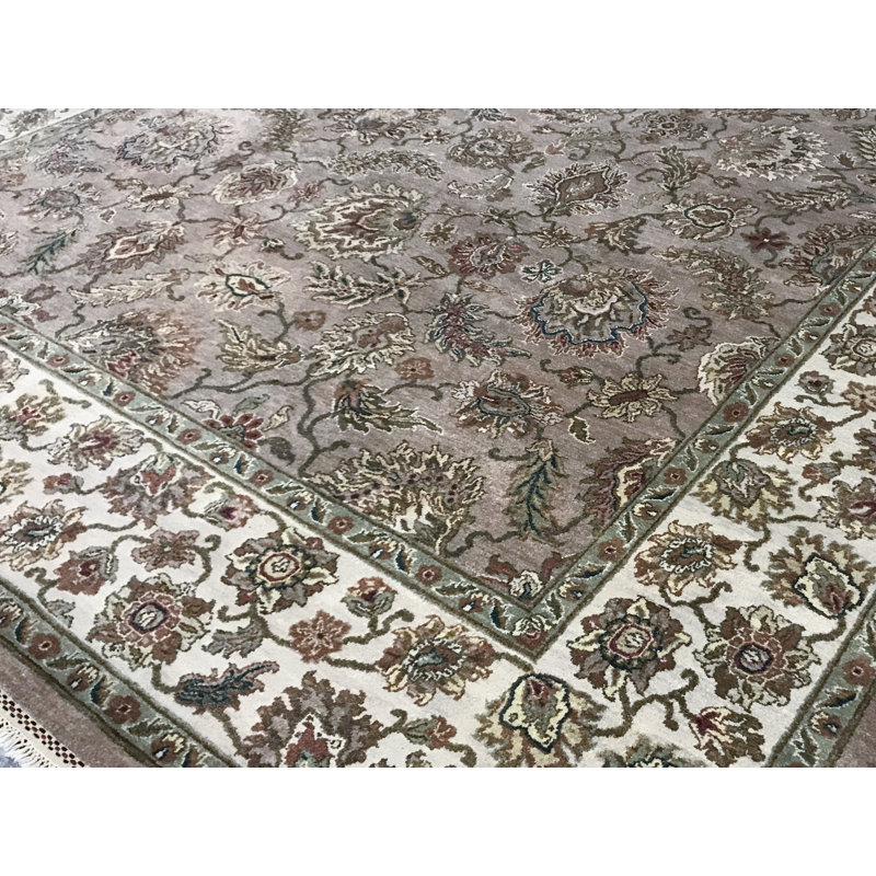 Tapis taupe et ivoire de haute qualité noué à la main
