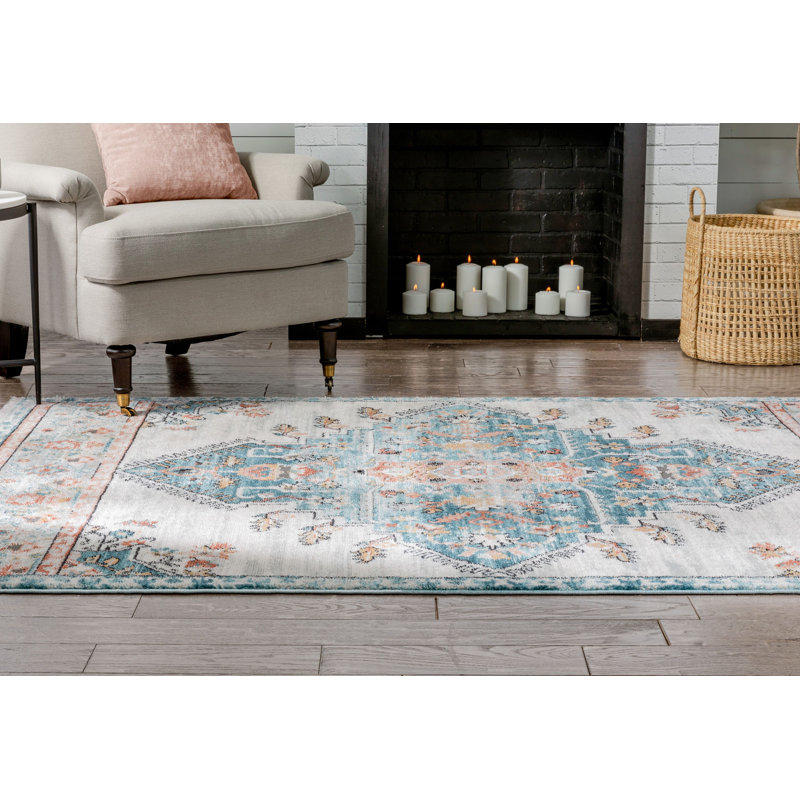 Indira Manor Vintage Bohemian Medallion Blue 6'7'' x 9'6'' Area Rug