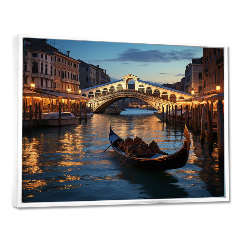 Italie, pont du Rialto Ponte II - Italie, art mural, H 16 po x l 32 po x P 1 po, White Floater Framed