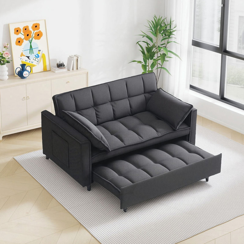 Causeuse avec lit escamotable pour le salon, Black Corduroy
