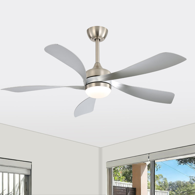Ventilateur de plafond moderne 52 po avec lumière DEL et télécommande Damecia, Nickel / Argent