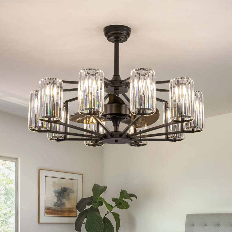Ventilateur de plafond en cristal 10 lumières à intensité variable 36 po avec ensemble d'éclairage et télécommande Ferris, W