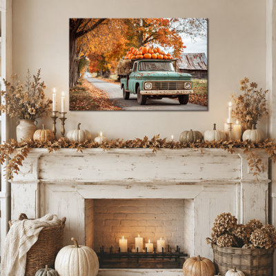 Automne, art mural citrouille sur toile, reproduction d'art sur toile tendue à la main pour un salon d'entrée de cuisine rustique, 20 po x 30 po