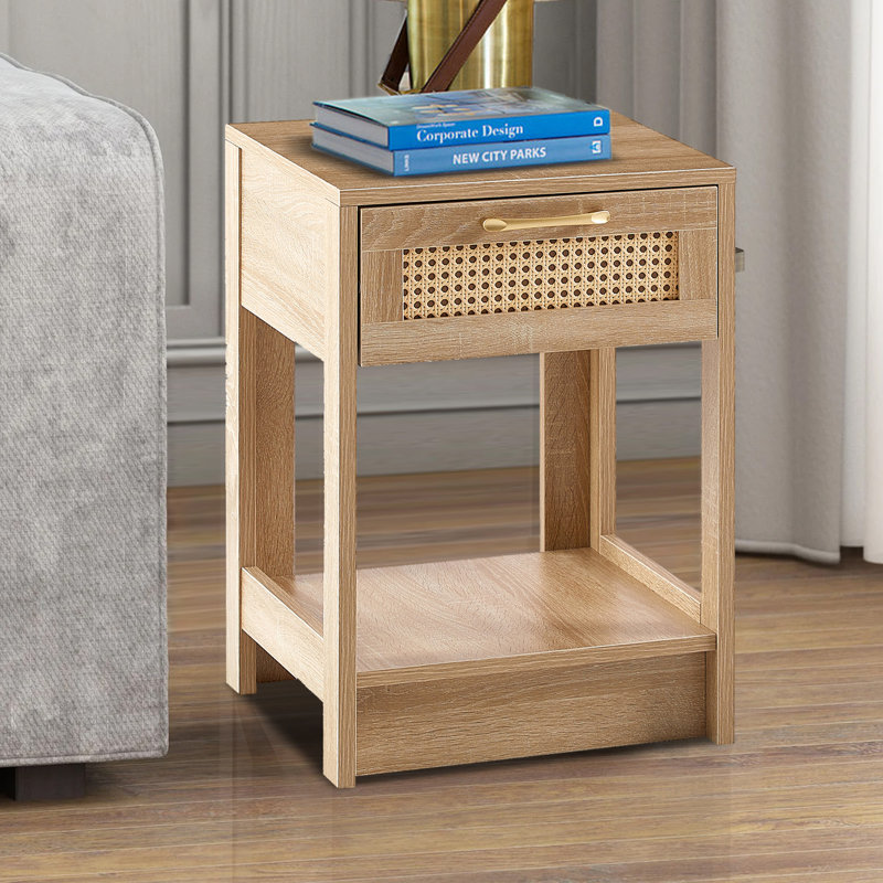 Table de chevet en bois manufacturé Vinco, Naturel