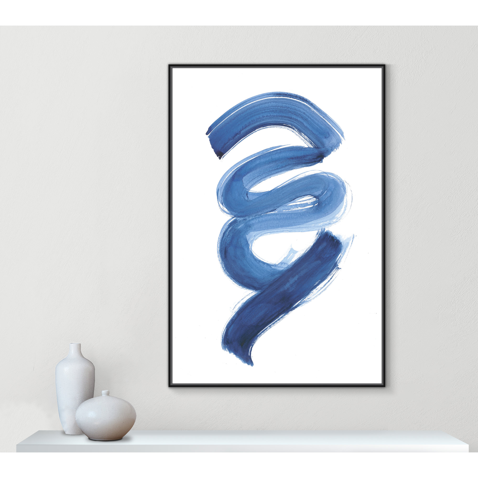 Slinky Indigo I by Filippo Ioco - Painting Print, Black Framed Canvas, 61.5" H x 41.5" W x 2" D