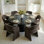 Ensemble de table de salle à manger pour 6 personnes avec table ronde et 6 chaises rembourrées en chenille