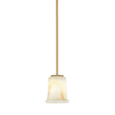 Suspension Ansaldi Stem Hung Mini présentée en finition laiton New Age avec abat-jour en pierre naturelle de 12,7 cm