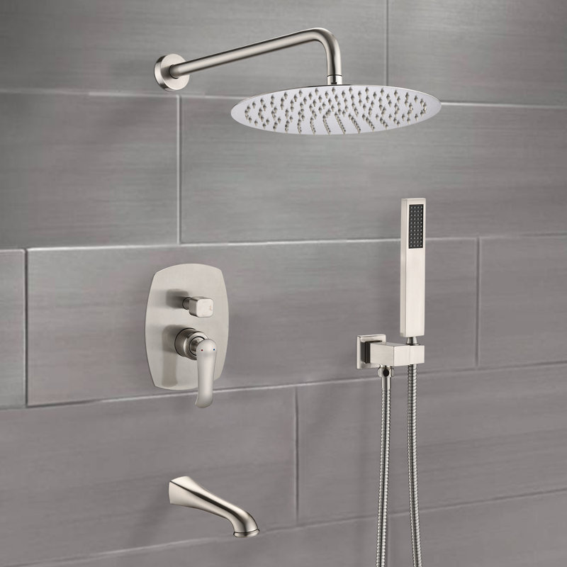 Système de douche mural avec bec de baignoire, Nickel brossé