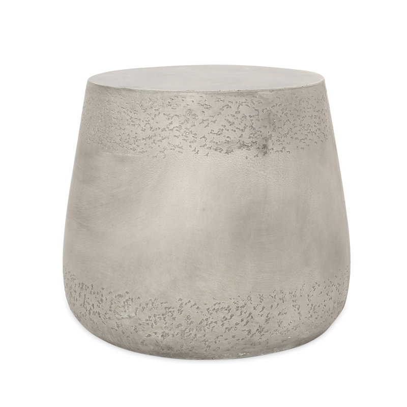 Lightweight Concrete Side Table With Look - Drum Shape, No Assembly, 19x19x15.95, Gray Finish Build, 19x19x15.95