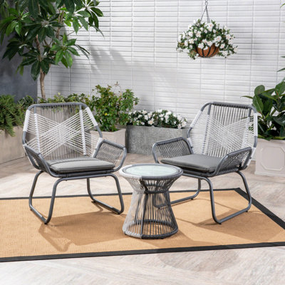Milan 3pc chat set - modern outdoor furniture set with cushions for patio, garden, or balcony conversations