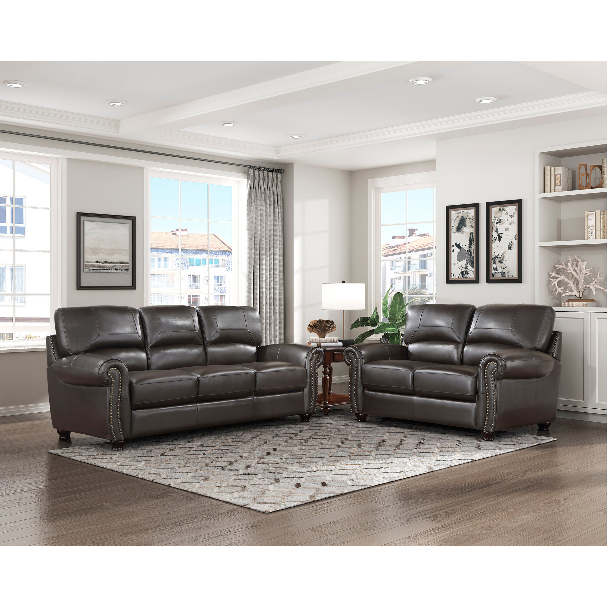 Latitude Run® Traditional Living Room Furniture 2Pc Sofa Set Leather ...