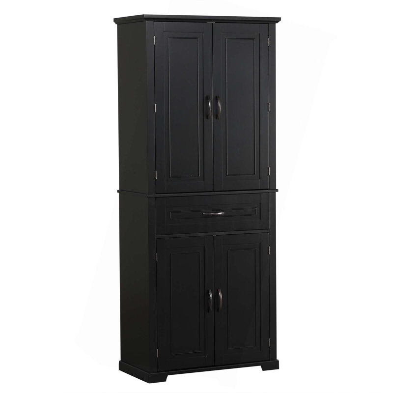 Armoire de rangement de salle de bain avec portes et tiroir, plusieurs espaces de rangement, tablette réglable, Noir