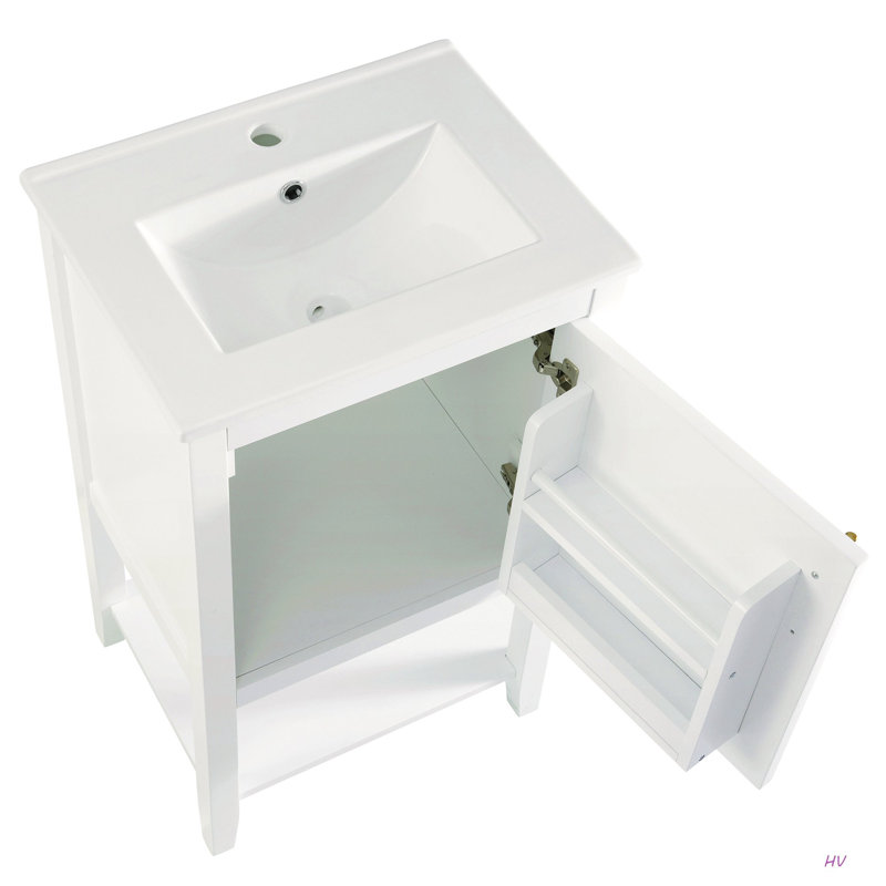 Meuble-lavabo de 20 po avec lavabo, armoire de salle de bain avec porte à fermeture douce, support de rangement et tablette ouverte