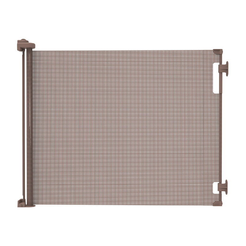 Brown Retractable Stairway Pet Safety Gate with Mesh Fabric