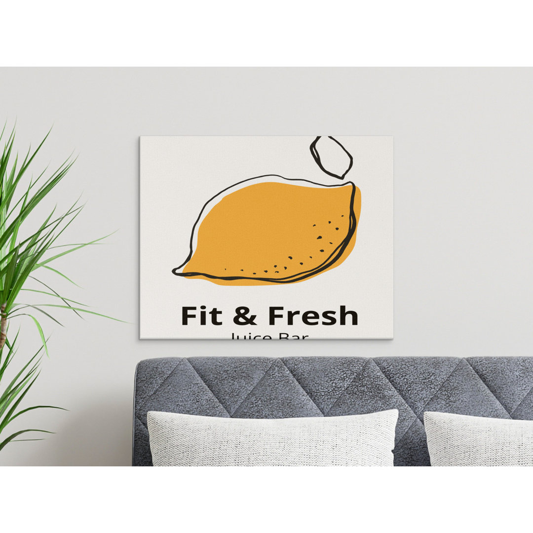 Fresh Lemon Juice Bar Canvas Wall Art Print, Modern Healthy Kitchen Decor, Fit & Fresh Cafe Business Sign, Minimalist Fruit Art