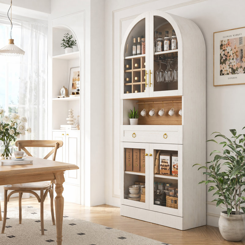 Grande armoire à vin arquée avec porte-bouteilles et porte-verres, White