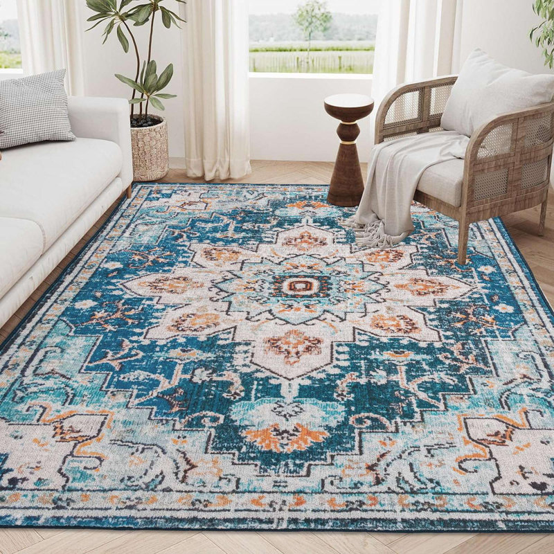 Vintage Bohemia Large Persian Non-slip Washable Area Rug, Rectangle 6' x 9'