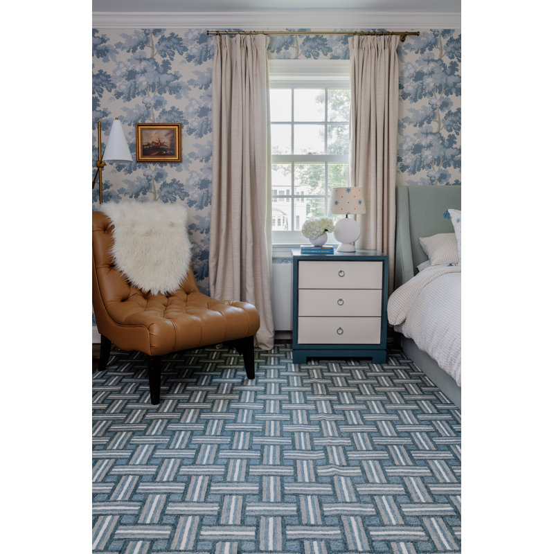 Abbott Hand Tufted Wool Geometric Area Rug in Blue, Rectangle 9' x 12'