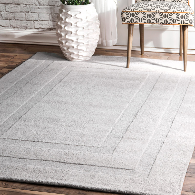 Tapis gris clair en laine touffeté à la main Matelles, Rectangle 5 pi x 8 pi