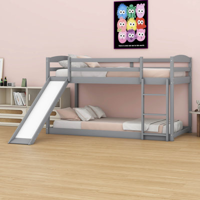 Heavy Duty Wood Twin Over Twin  Size Bunk Bed With Full-Length Guardrail, Convertible Slide And Ladder