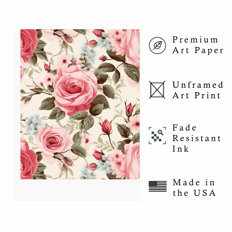 «Floral Rose Flowers I», reproduction d'art sans cadre, H 36 po x l 24 po