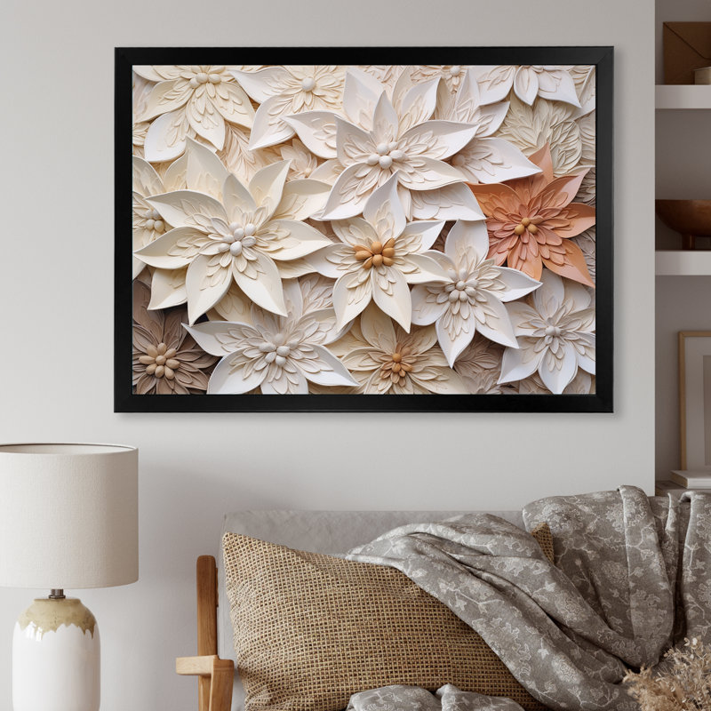 «Poinsettia Serenade I», reproduction d'art sur toile beige, Cadre simple noir, H 12 po x l 20 po x P 1 po