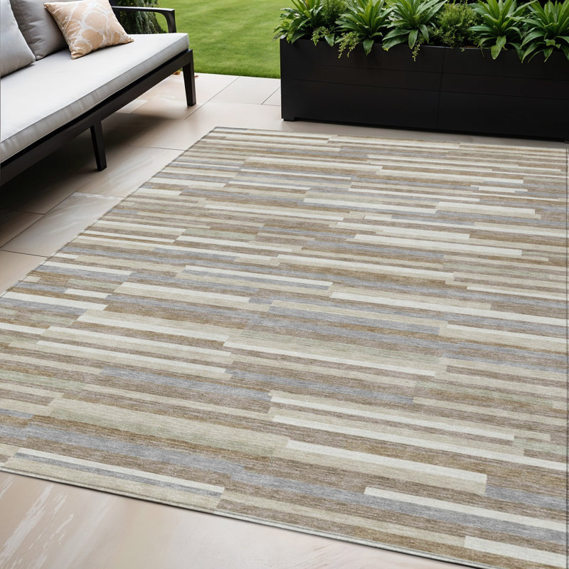 Tapis intérieur lavable rayé taupe 5 pi x 8 pi gris et ivoire