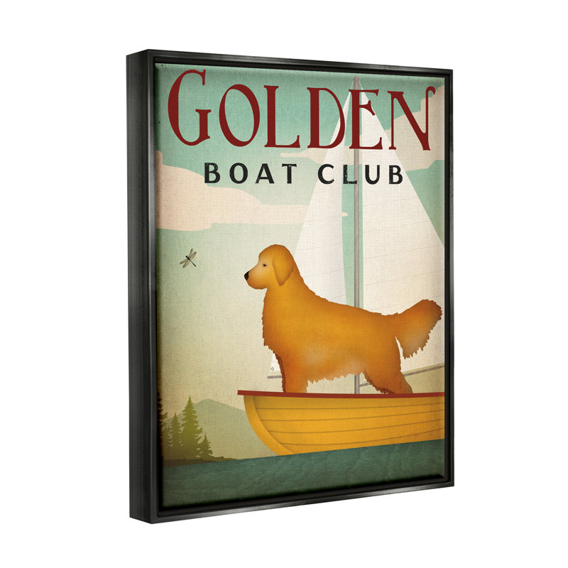 «Boat Club Dog Sailing - Floater Frame», impression sur toile, Cadre flottant noir de jais, H 21 po x l 17 po x P 1,7 po