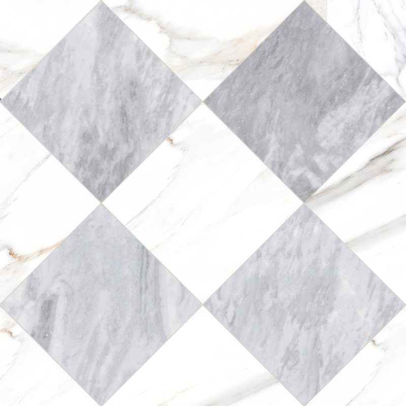Tavari Checkerboard 10X10 Calacatta And Bardiglio, Gray/White