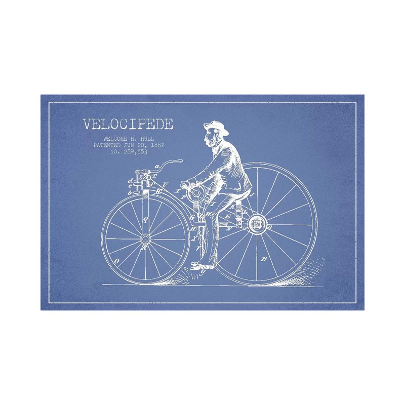 Welcome H. Hull Velocipede Patent Sketch (Light Blue) II by Aged Pixel - Wrapped Canvas Drawing