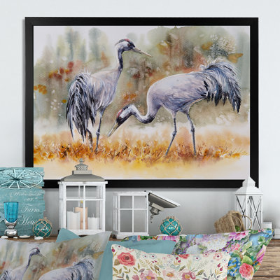 Deux grues dans les prés - Reproduction de photo sur toile