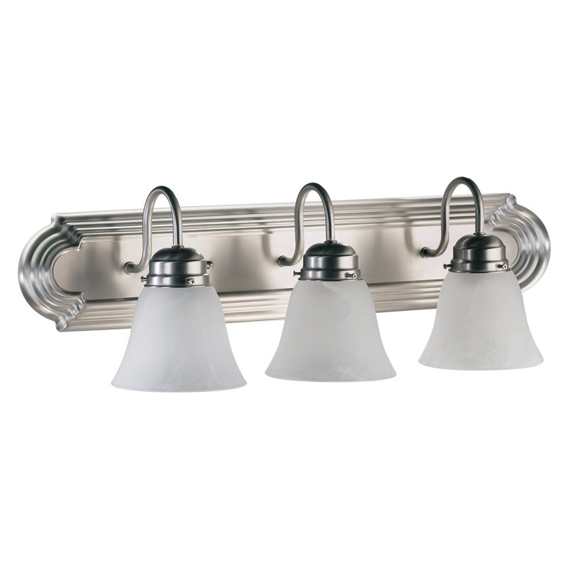 Wolfenbarger 3 - Light Vanity, Satin Nickel, 100 Watt, White Faux Alabaster Glass