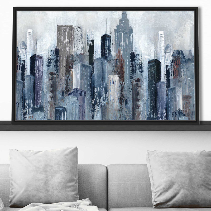City Mood par - Peinture, Cadre flottant noir, H 21,5 po x l 33,5 po x P 2 po