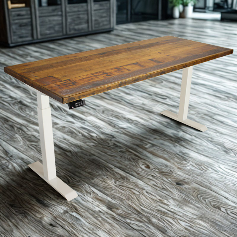 Skyscraper Electric Height Adjustable Standing Desk, Dual Motor and Digital Control with Memory, 72x30, Real Reclaimed Wood Top with White Frame