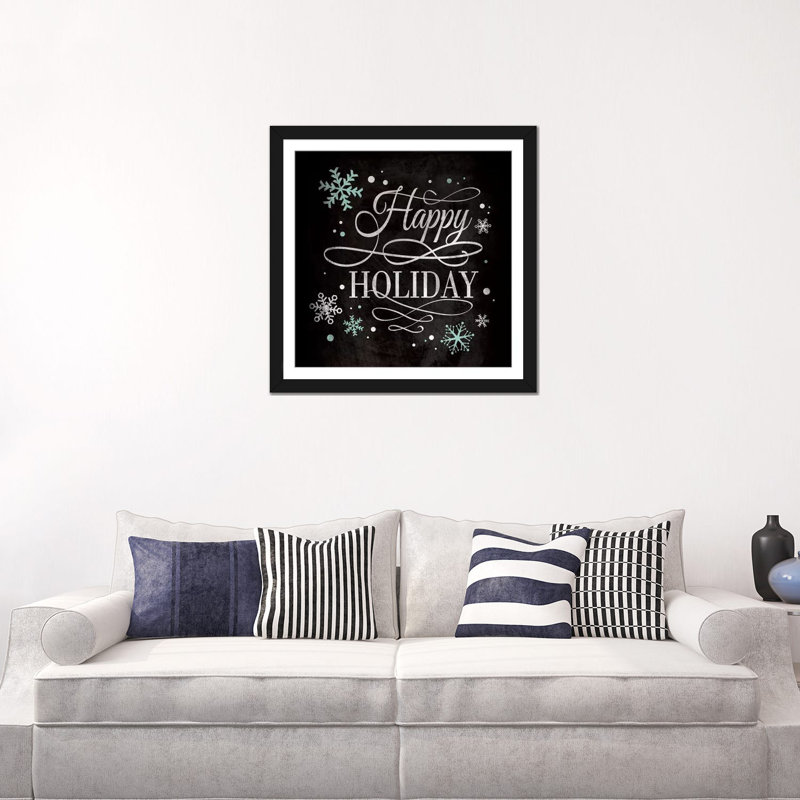 Art textuel sur toile tendue joyeuses fêtes, H 24 po x l 24 po x P 1 po, Papier beaux-arts encadré noir, Blanc