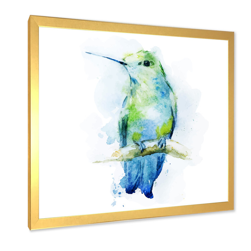 Colibri oiseau - reproduction sur toile, H 30 po x l 30 po x 1,5 po, Toile encadrée d'or